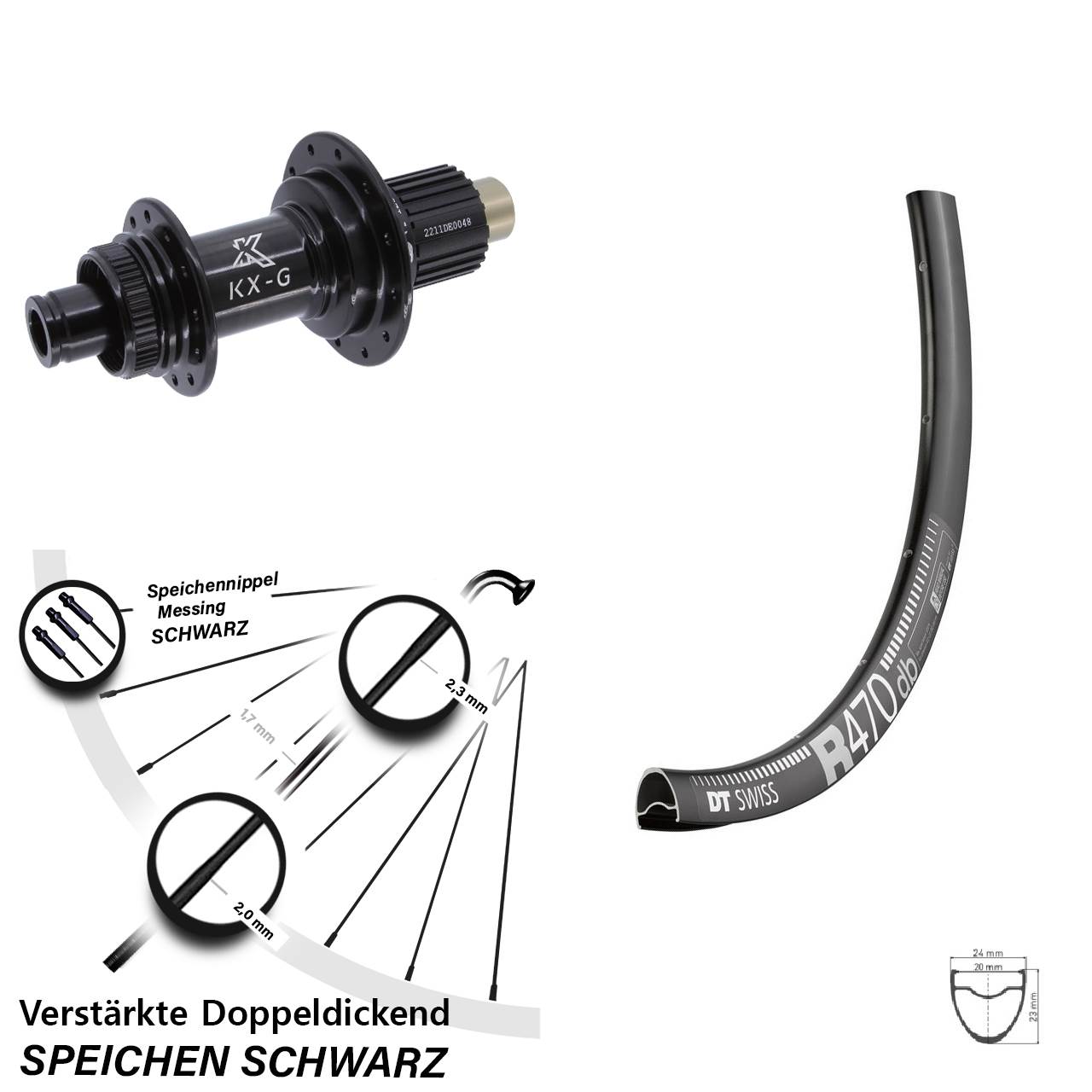 Centerlock Hinterrad 28 Zoll DT Swiss R 470 KX-G Micro Spline 12x142