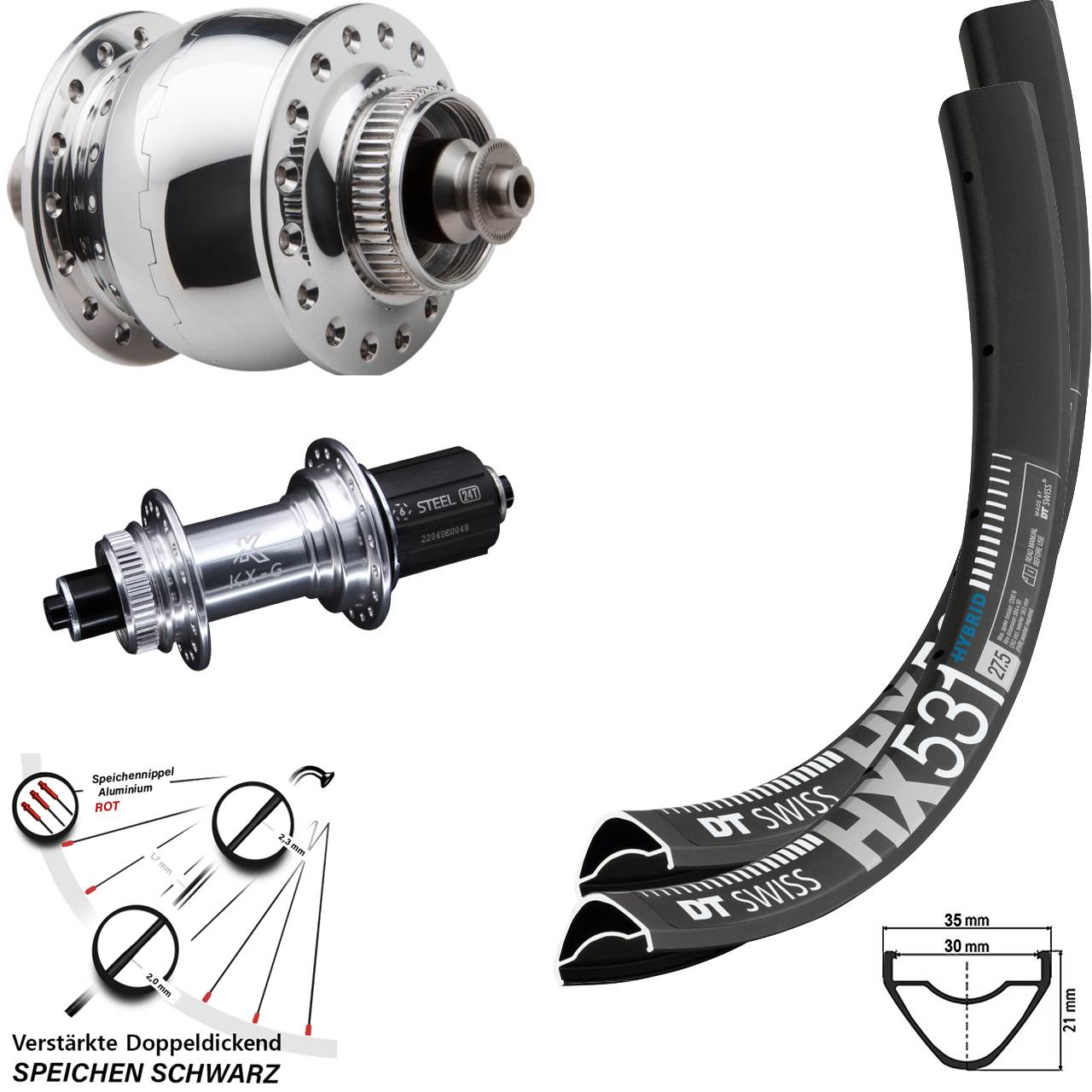 Laufradsatz Centerlock QR 29 Zoll DT Swiss HX 531 KX-GS Heavy Duty SON 28 8-12 fach HG