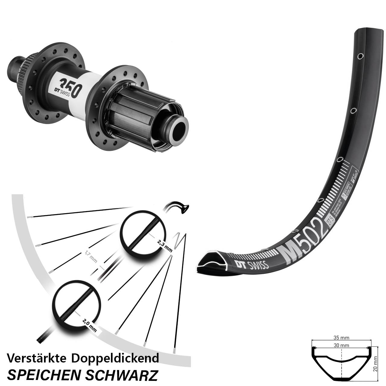 Centerlock Hinterrad 29 Zoll DT Swiss M502-350 8-11 fach HG 12x148 Boost