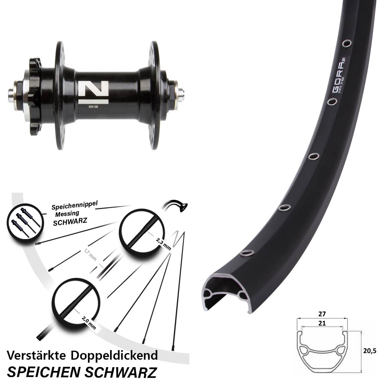 28 Zoll Gora 21 Novatec D041 Vorderrad 6-Loch QR