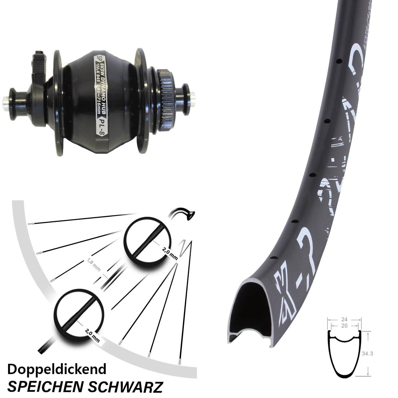 KX-R Road Shutter Precision PL-8 28 Zoll Centerlock Dynamovorderrad für Schnellspanner