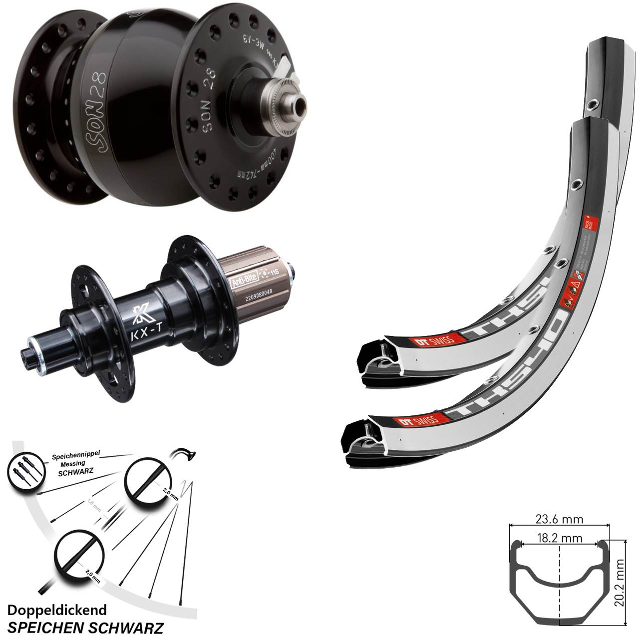 DT Swiss TK 540 KX-T SON 28 Zoll Laufrad-Satz für Schnellspanner 8-11 fach HG