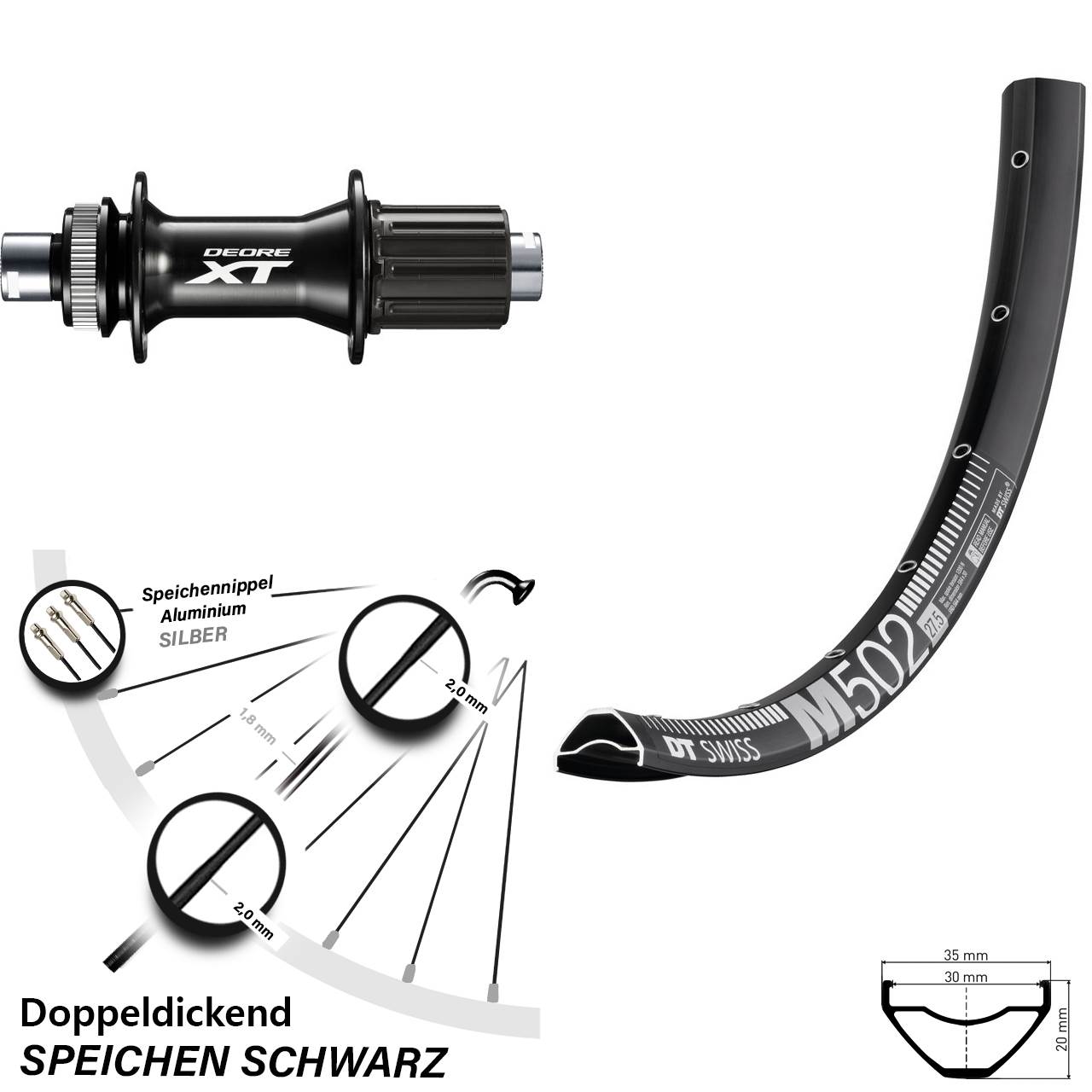 29 Zoll DT Swiss M502 Shimano FH-M8010-B Disc Hinterrad 12x148 8-11 fach