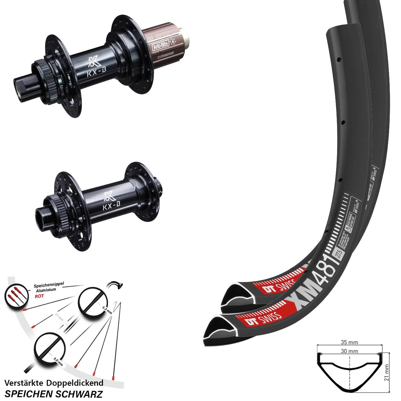 Centerlock Laufradsatz 27,5 Zoll DT Swiss XM481 KX-B 8-12 fach HG 15x110 12x148