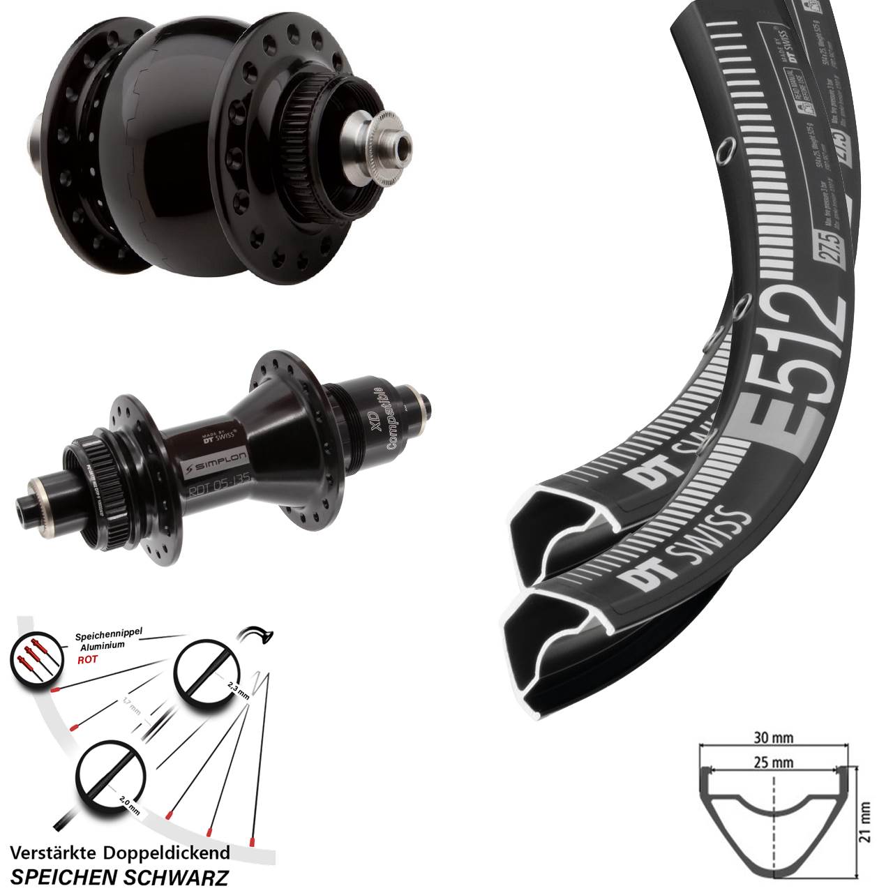 29 Zoll DT Swiss E 512-370 SON 28 Laufradsatz Centerlock QR XD 11-12 fach