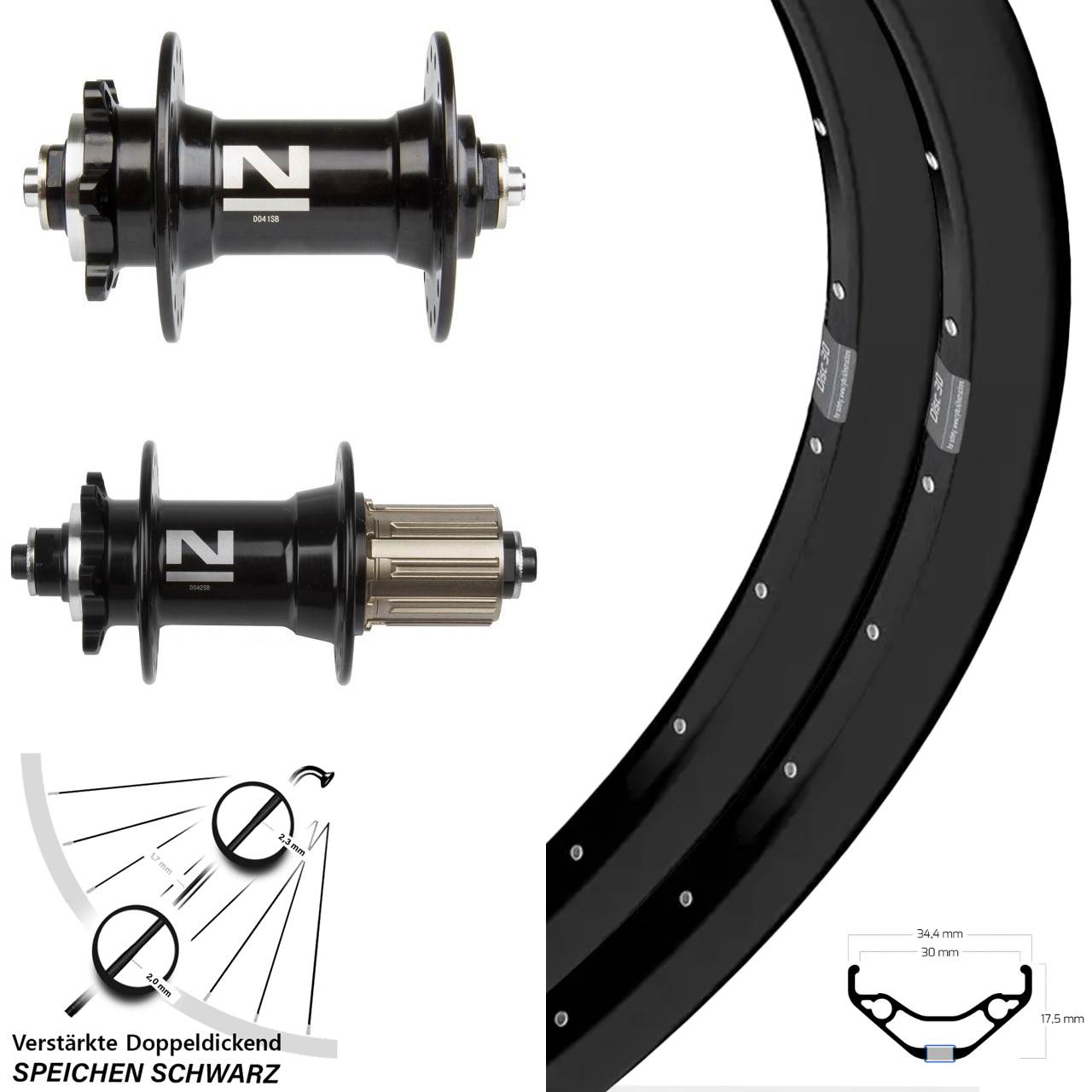 27,5 Zoll Ryde Disc 30 Novatec D-041 D-042SB 6-Loch Laufradsatz QR 8-11 fach