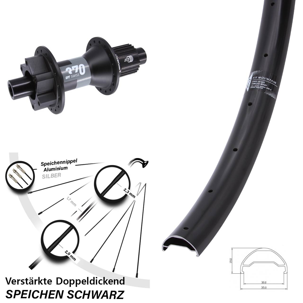 Boost Disc Hinterrad 12x148 29 Zoll KX Mountain DT Swiss 370 Shimano Micro Spline