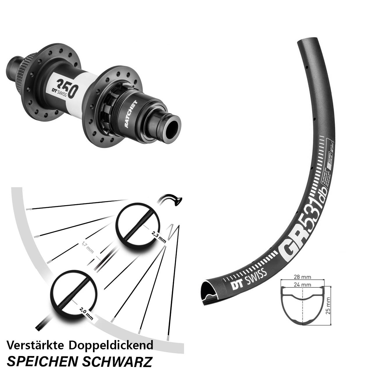 Hinterrad 28-29 Zoll DT Swiss GR 531-350 Ratchet 36 XDR 12x142