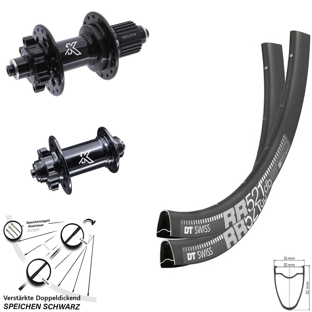 6-Loch Laufradsatz 28 Zoll DT Swiss RR521 KX-M Shimano Micro Spline QR