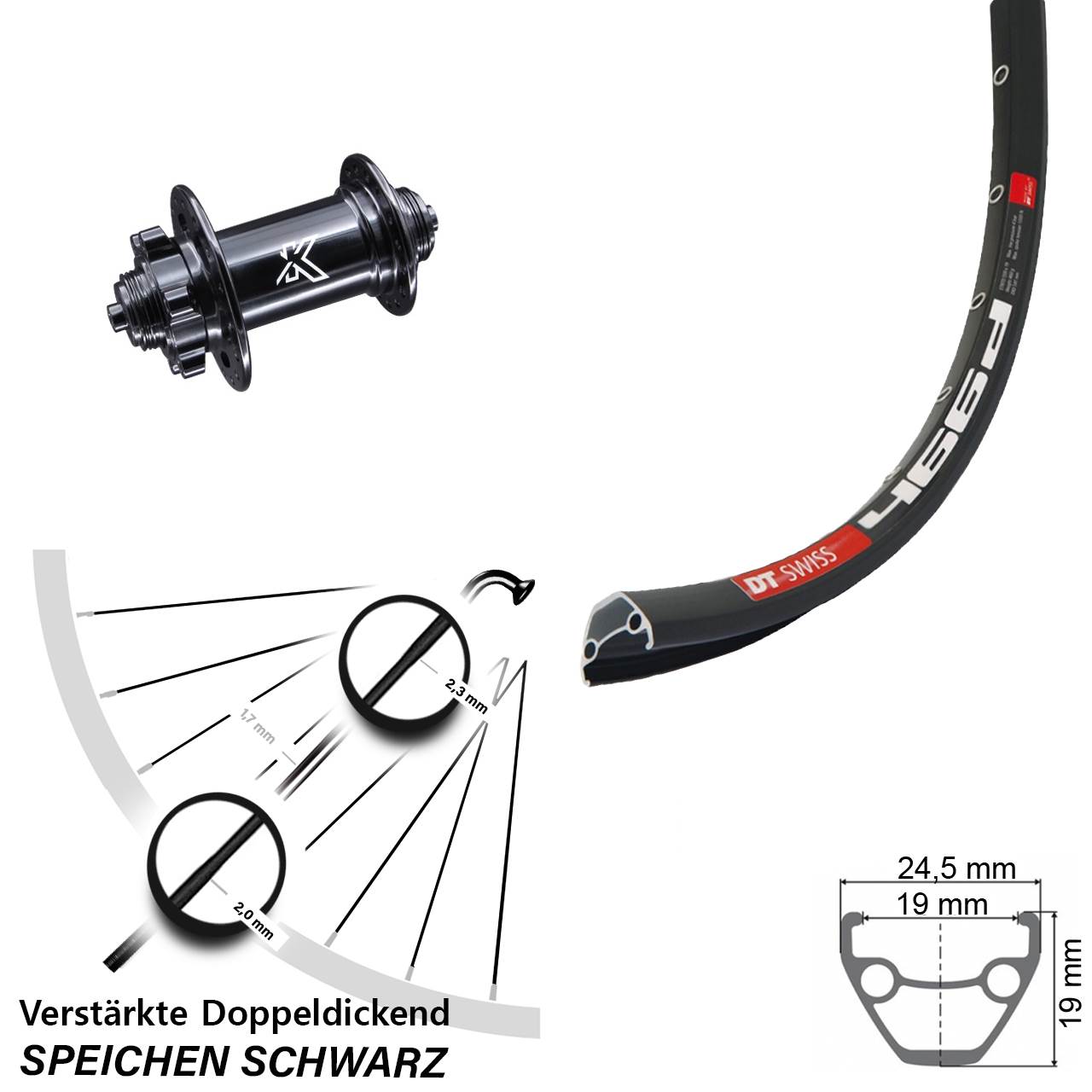 DT Swiss 466d KX-M 29 Zoll Disc Vorderrad für Schnellspanner