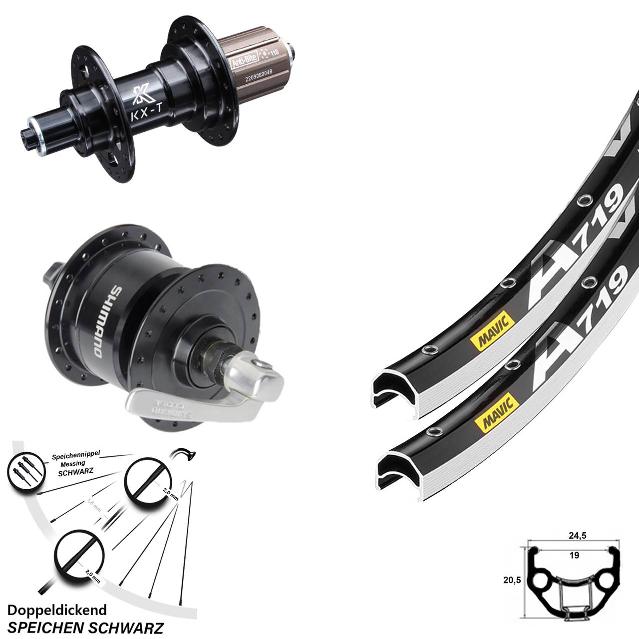 Mavic A719 KX-T Shimano DH-3N72 28 Zoll Laufradsatz für Schnellspanner 8-11 fach HG