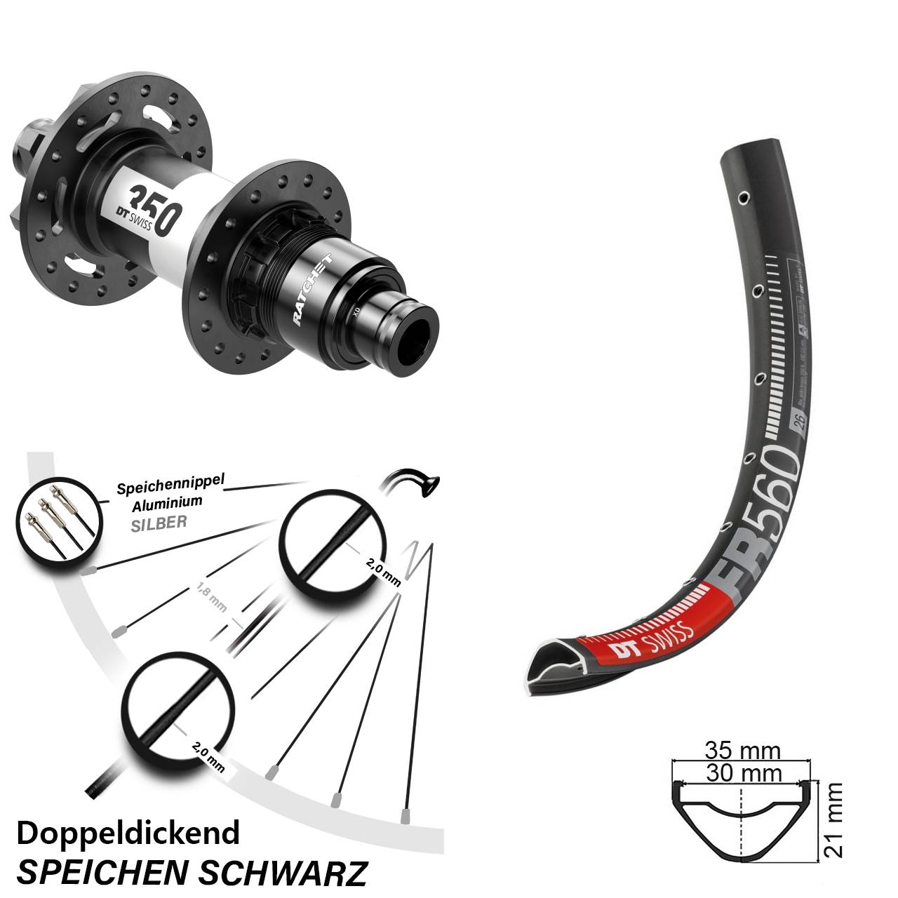 Disc Hinterrad 12x142 26 Zoll DT Swiss FR 560-350 XD