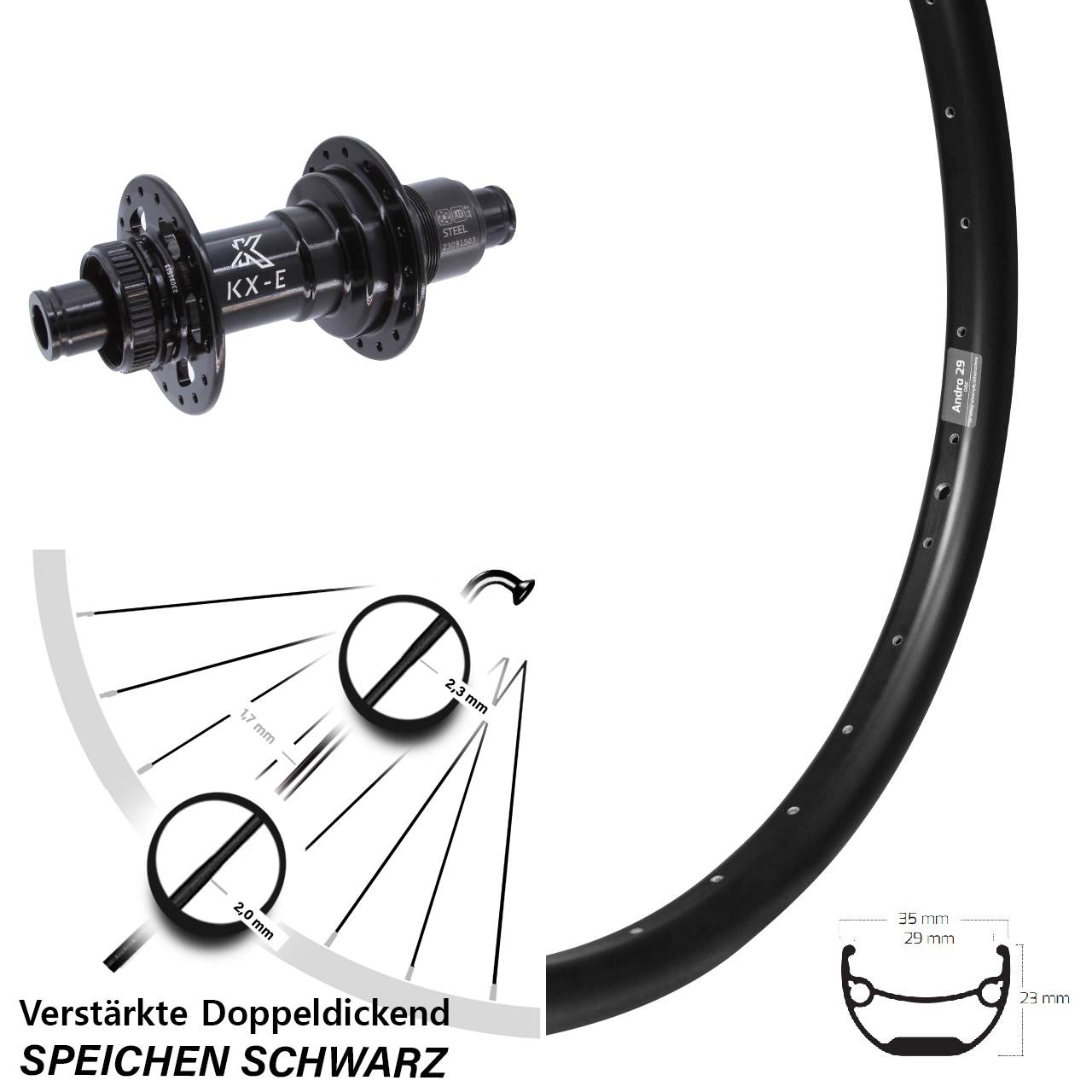 Boost Disc Laufrad 12x148 Ryde Andra 29 Zoll KX-E Heavy Duty SRAM XD