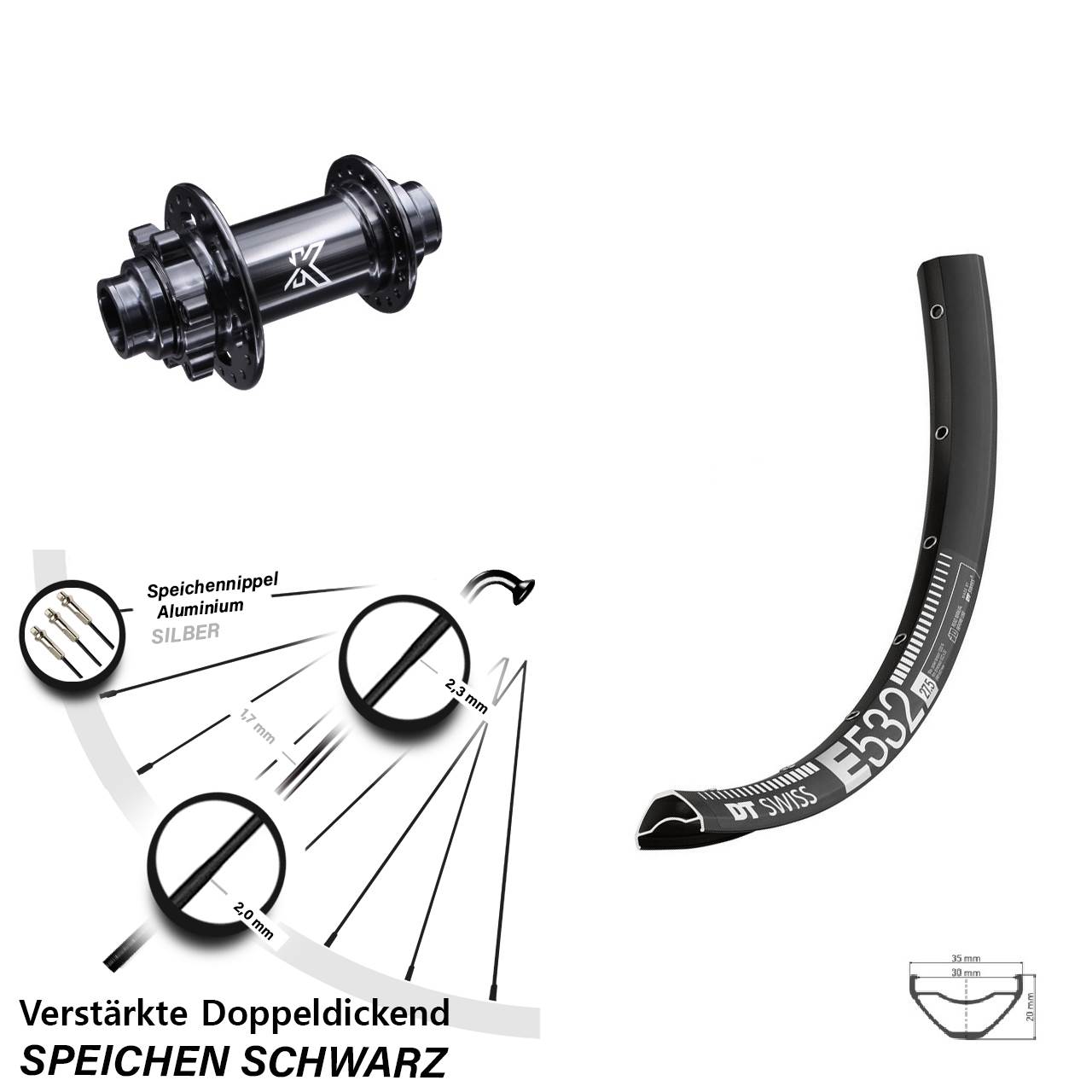 Disc Vorderrad 27,5 Zoll DT Swiss E532 KX-M Steckachse 20x110 (DH alt)
