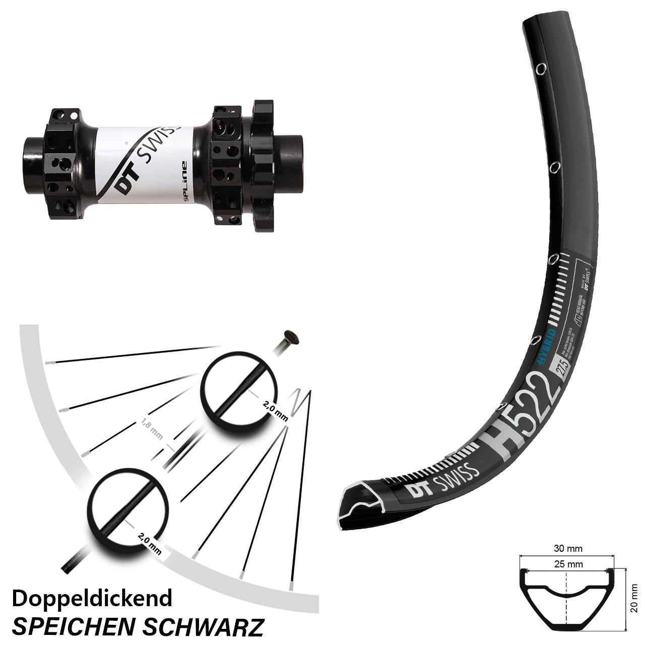 DT Swiss H552 X1900 Vorderrad 27,5 Zoll 6-Loch 15 mm Straightpull