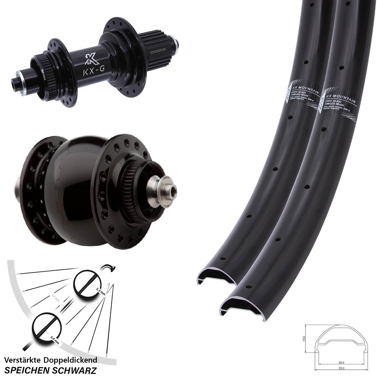 29 Zoll KX-GS Mountain TR Heavy Duty SON delux Disc Laufradsatz QR Micro Spline