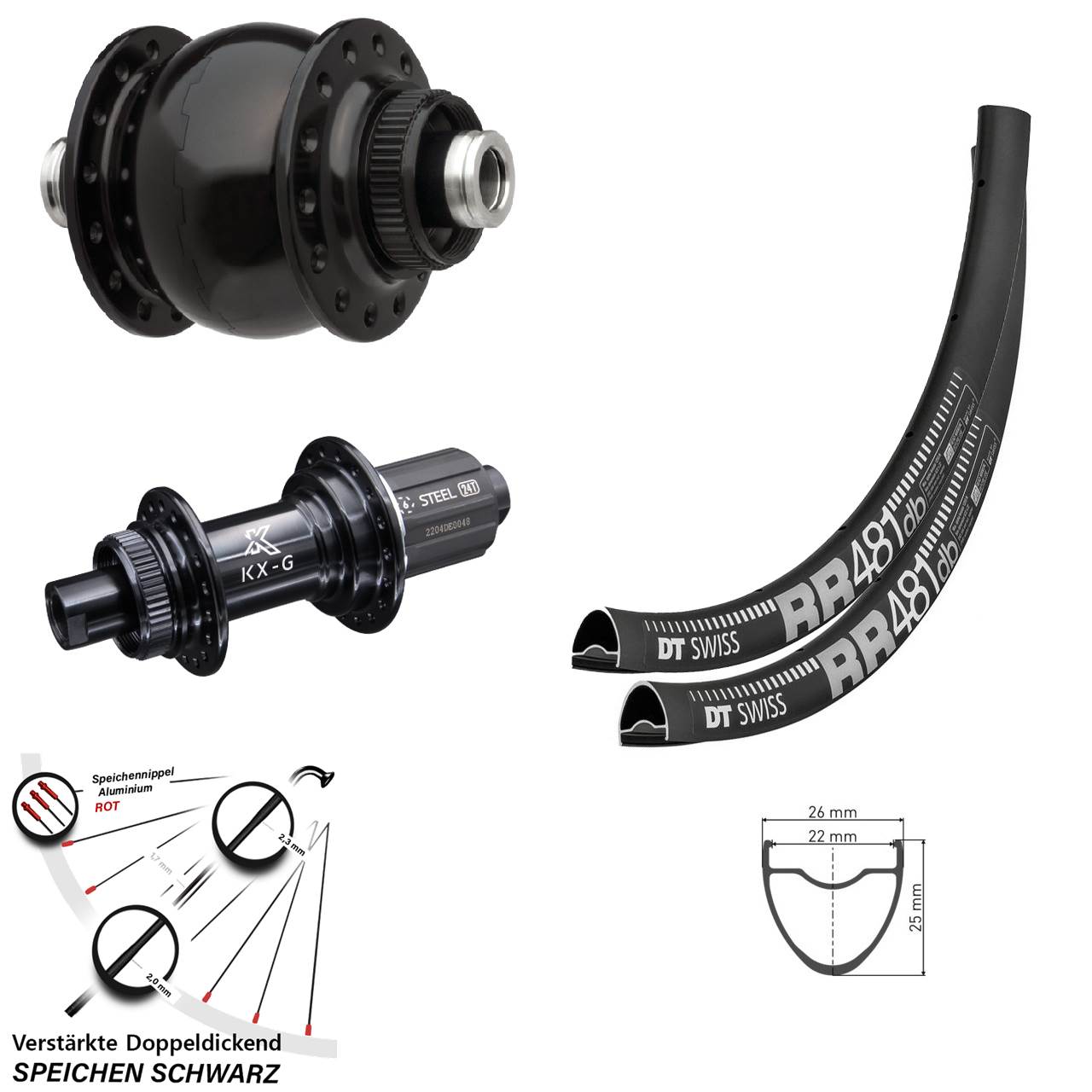 DT Swiss RR481 KX-GS Stahl Freilauf SON 28 Zoll Disc Laufrad-Satz 12x100/142 8-12 fach