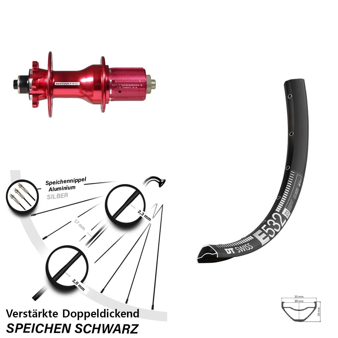 29 Zoll DT Swiss E532 Novatec D792SB Disc Laufrad für Schnellspanner 8-12 fach HG