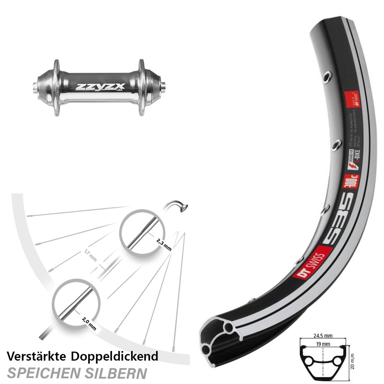 Vorderrad für Schnellspanner 26 Zoll DT Swiss 535 Formula