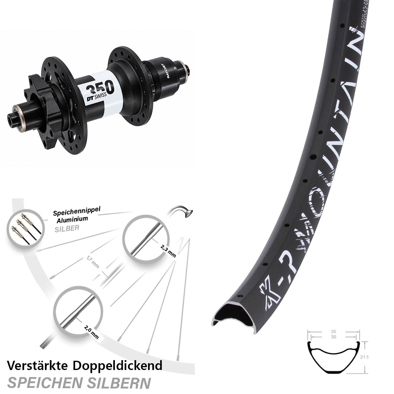 29 Zoll KX-R Mountain DT Swiss 350 6-Loch Hinterrad für Schnellspanner SRAM XD