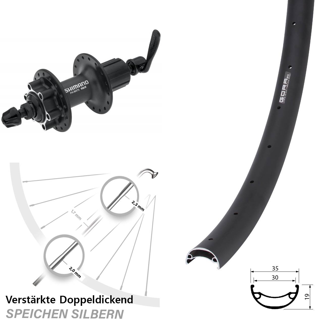 Hinterrad 6-Loch 29 Zoll Gora 30 Shimano FH-M475 8-11 fach HG QR