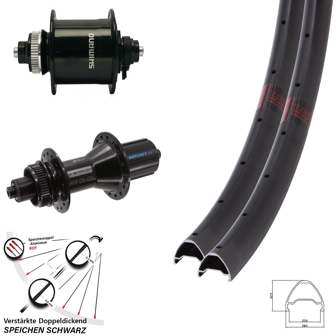 28 Zoll KX Clue DT Swiss 370 Hybrid Shimano DH-UR700 Disc Laufrad-Satz QR 8-11 fach HG