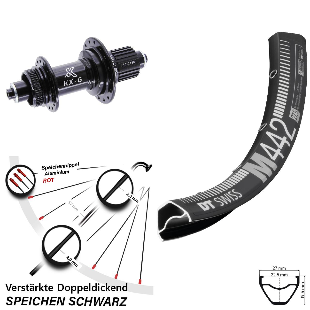 DT Swiss M 442 KX-G 28 Zoll Disc Laufrad QR Micro Spline