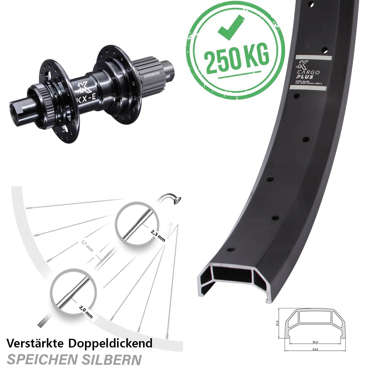 Disc Laufrad 12x142 20 Zoll KX-E Cargo Plus Heavy Duty Micro Spline