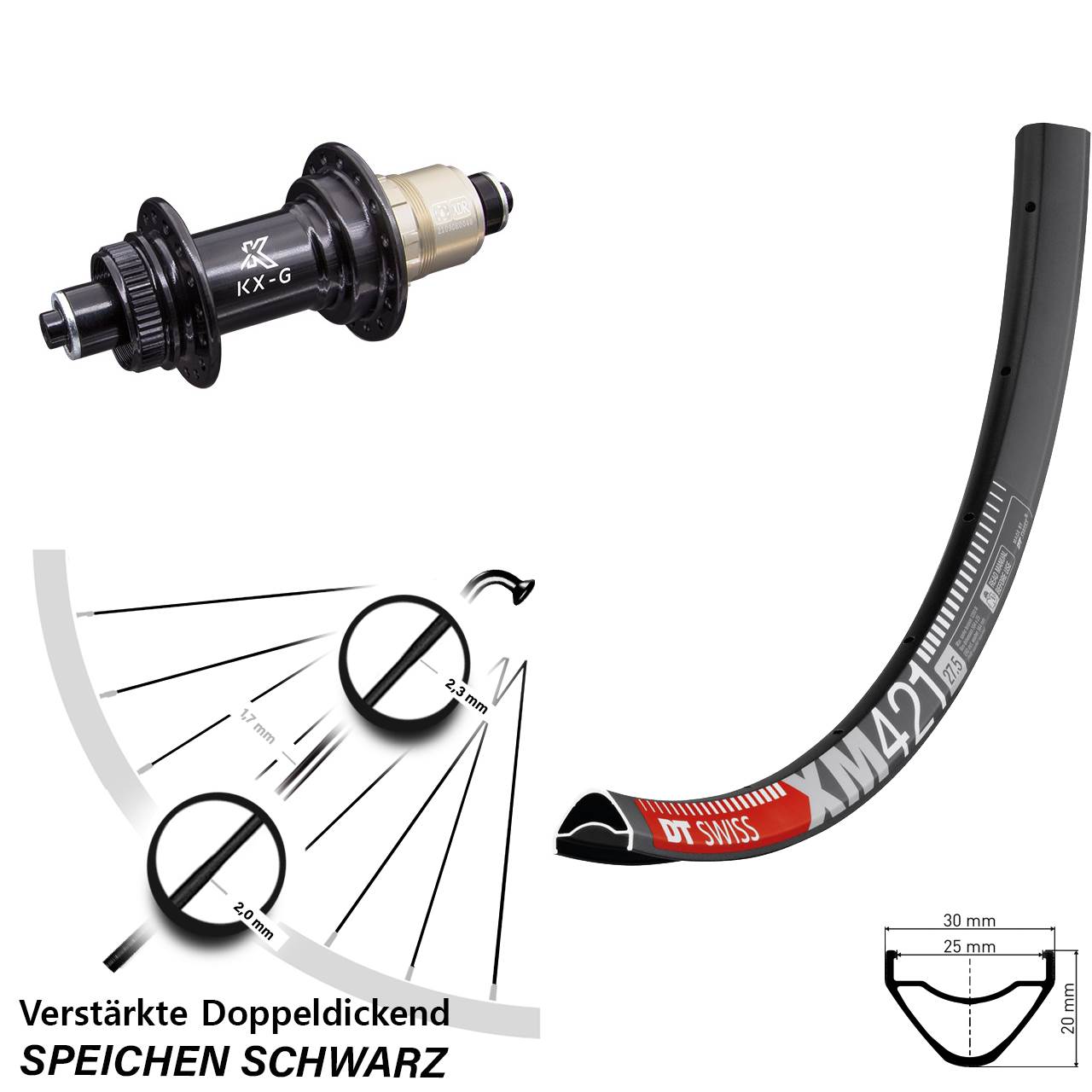 Disc Laufrad 27,5 Zoll DT Swiss XM 421 KX-G SRAM XDR für Schnellspanner