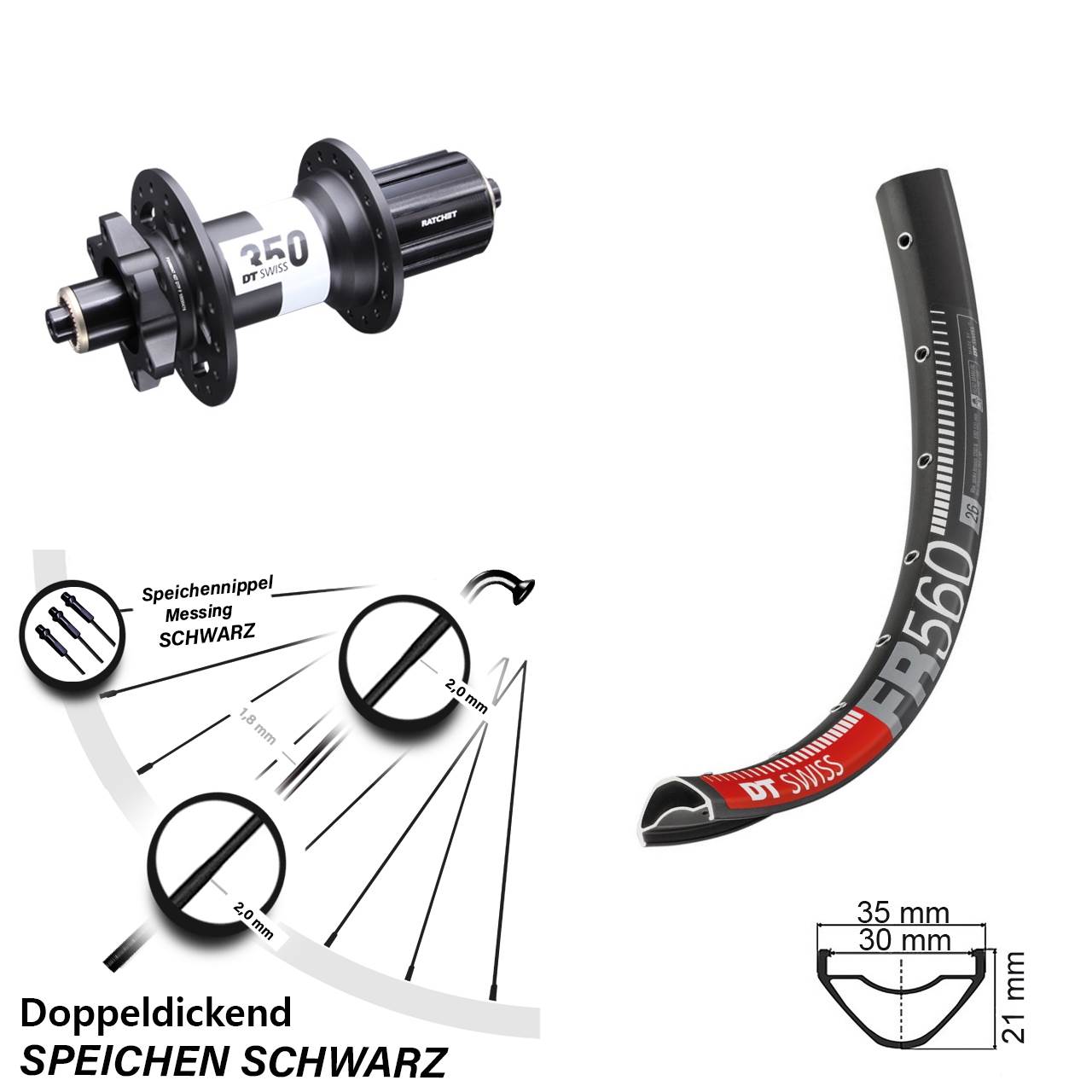 Hinterrad 26 Zoll DT Swiss FR 560-350 6-Loch 8-11 fach QR