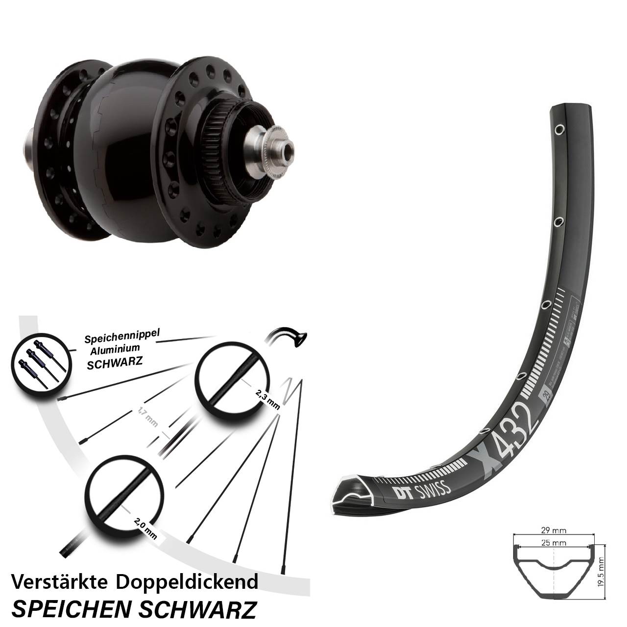 Disc 29 Zoll Vorderrad mit Nabendynamo QR DT Swiss X 432 SONdelux