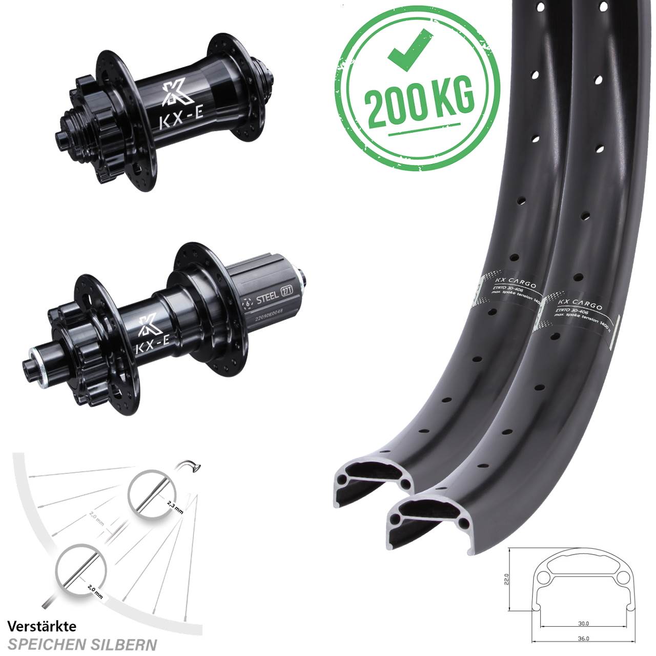 KX-E Cargo 20 Zoll Disc Laufradsatz für Schnellspanner 8-12 fach HG