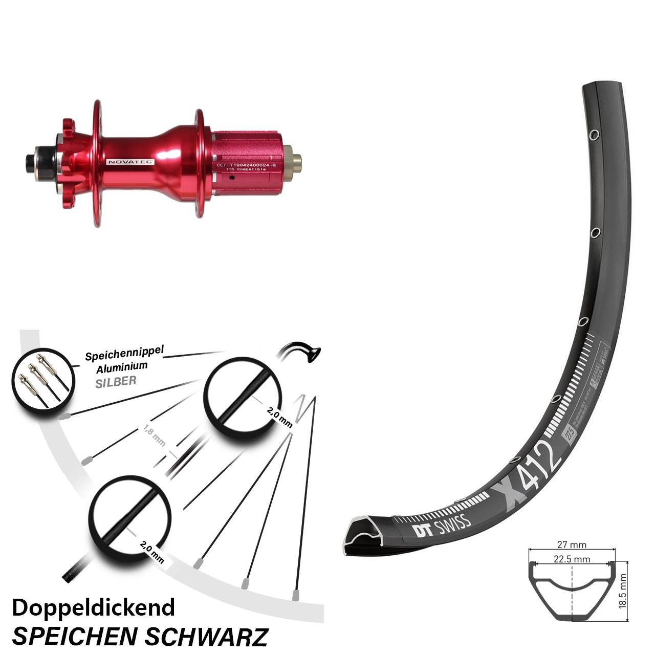 Disc Hinterrad für Schnellspanner 28 Zoll DT Swiss X412 Novatec D792SB 8-12 fach HG
