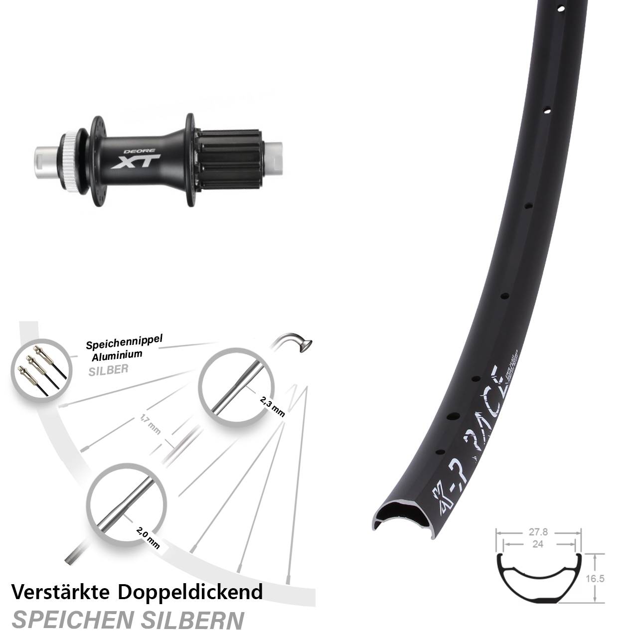 Centerlock Hinterrad 12x142 29 Zoll KX-R Race Shimano XT 8-11 fach