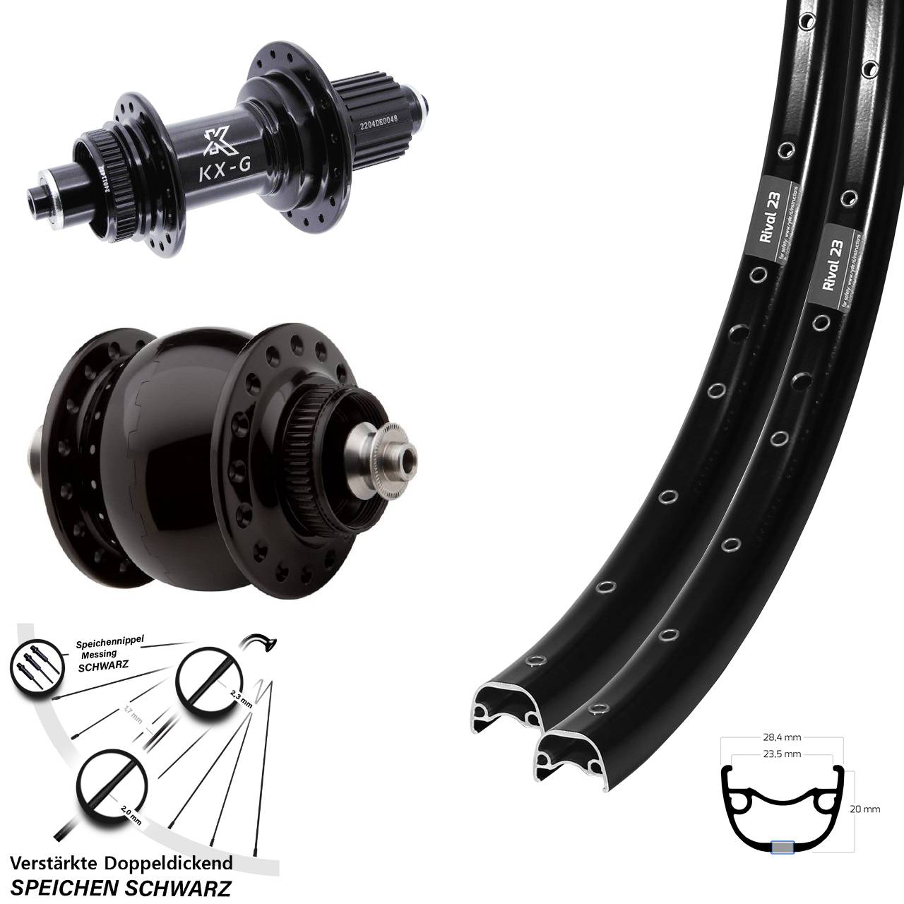 27,5 Zoll Ryde Rival 23 KX-GS Heavy Duty SON 28 Disc Laufradsatz QR Micro Spline