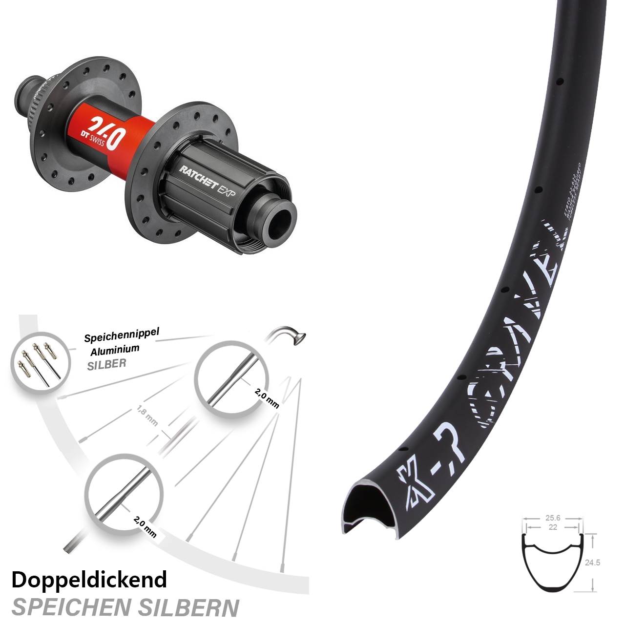 28/29 Zoll DT Swiss 240 EXP Road Centerlock 12x142 KX-R Gravel Hinteres Rad