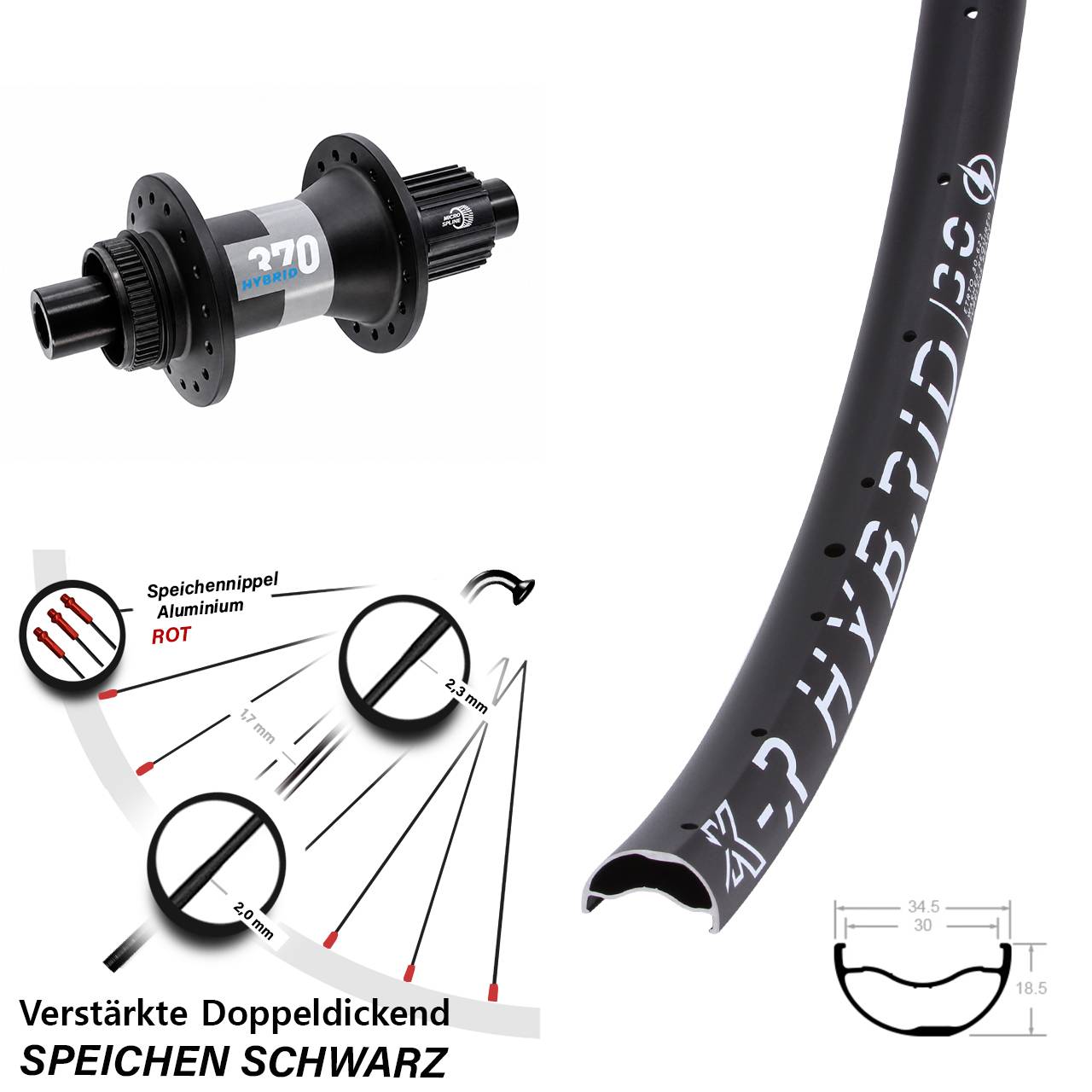 KX-R Hybrid 30 DT Swiss 370 29 Zoll Hinterrad 12x148 Micro Spline