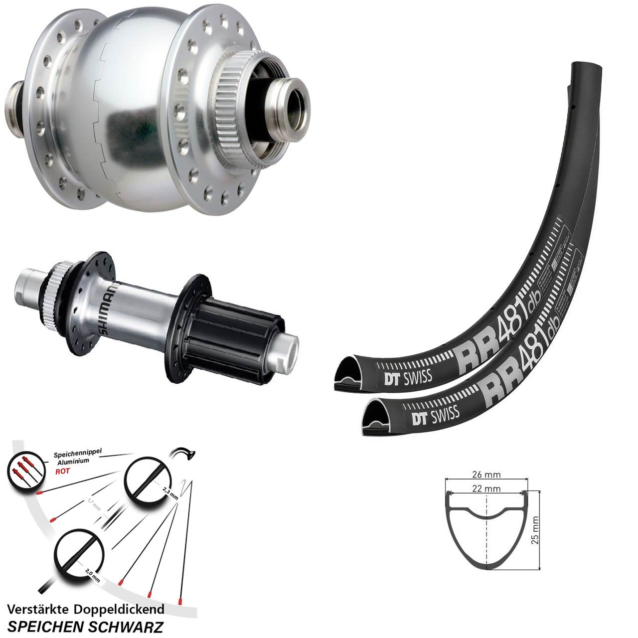 28 Zoll DT Swiss RR 481 SON delux Shimano GRX Centerlock Laufradsatz 12x100/142 8-12 fach