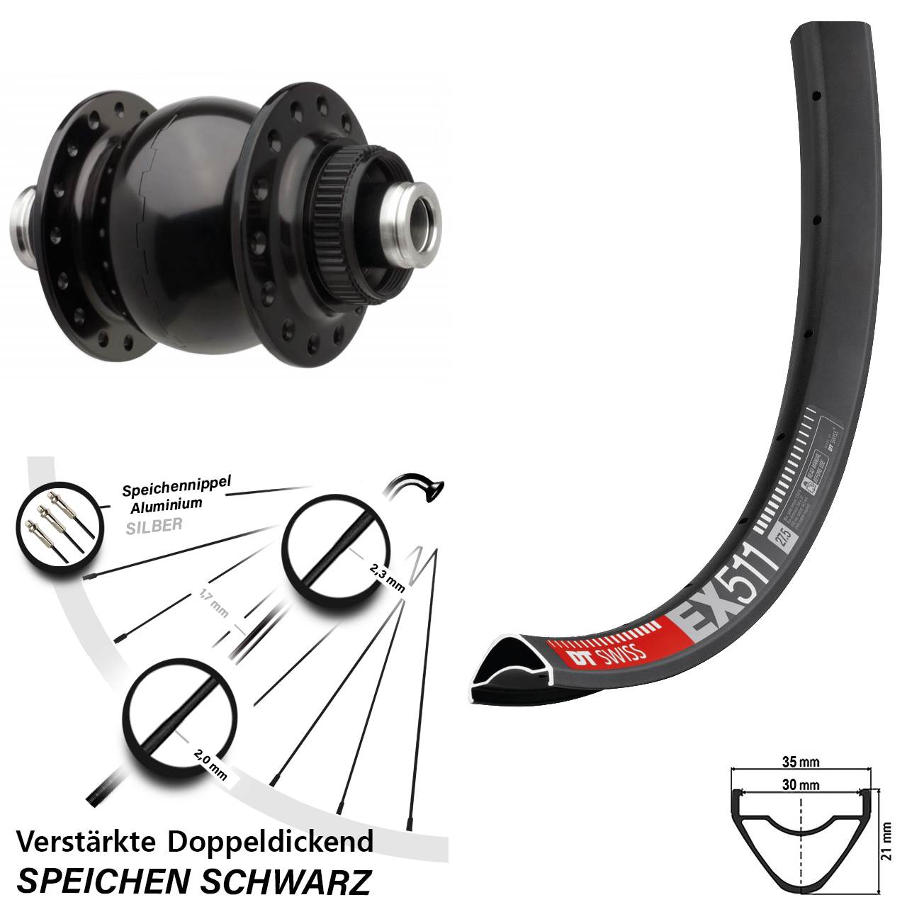 SON 28 DT Swiss EX511 29 Zoll Nabendynamovorderrad Centerlock 12x110 Boost
