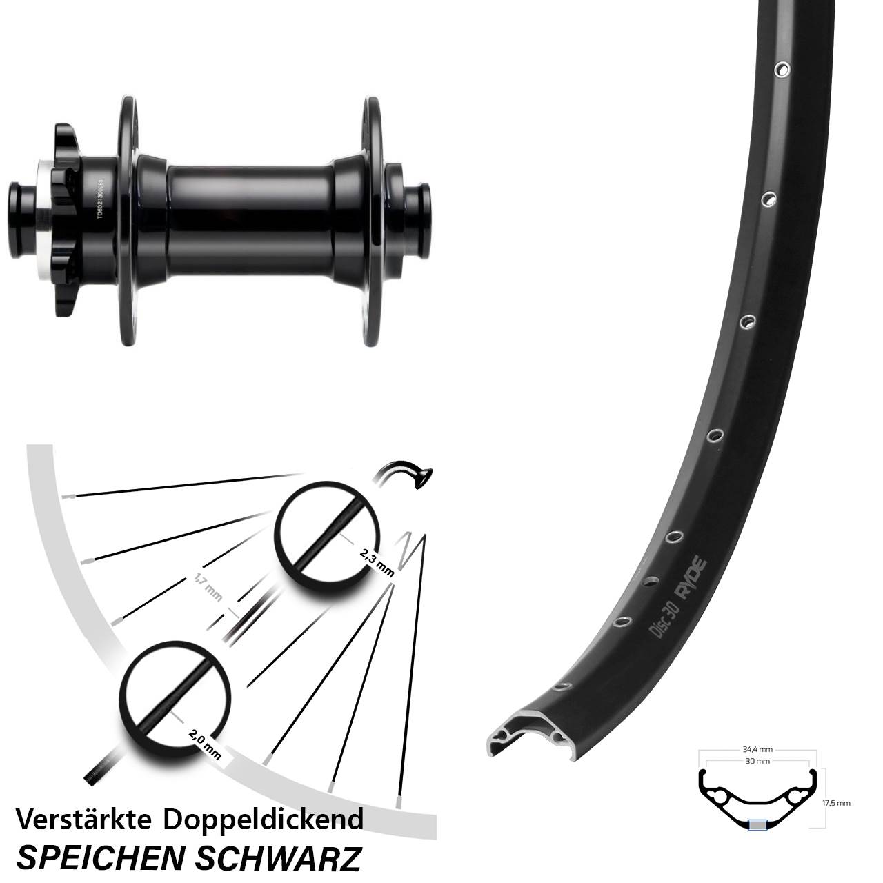 Ryde Disc 30 Novatec D341 29 Zoll 6-Loch Vorderrad 15x110 Boost