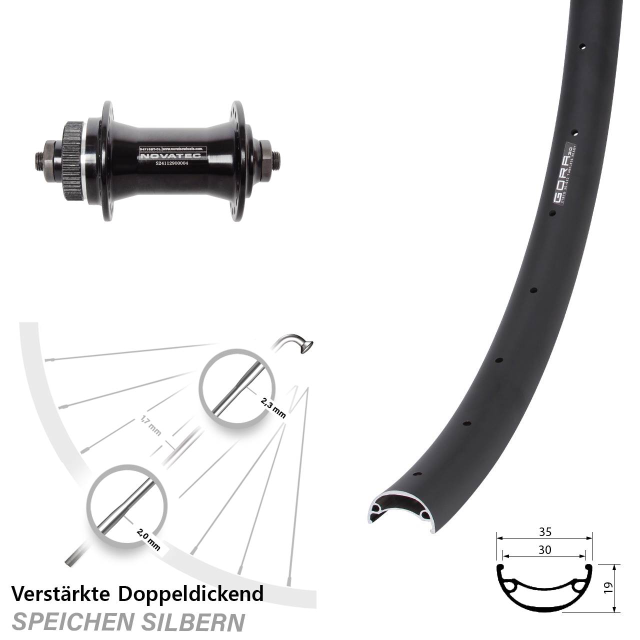 Centerlock Vorderrad 29 Zoll Gora 30 Novatec D471 für Schnellspanner