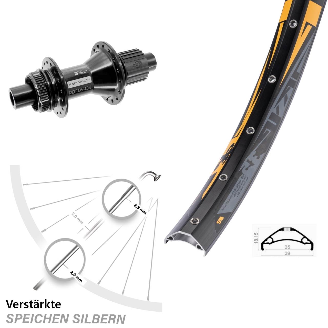 Disc Laufrad 27,5 Zoll Rodi TRYP 35 DT Swiss 370 Hybrid Micro Spline 12x142