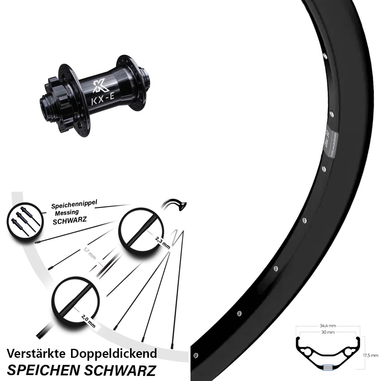 27,5 Zoll Ryde Disc 30 KX-E Vorderrad 15x100