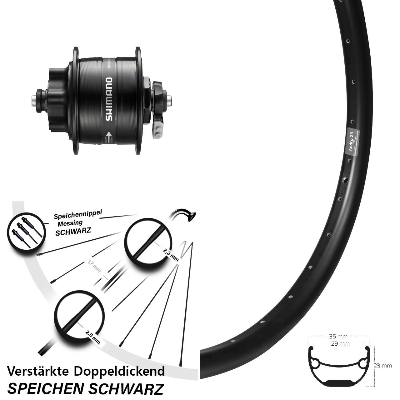Disc Dynamo-Vorderrad QR 20 Zoll Ryde Andra 29 Shimano DH-3D32