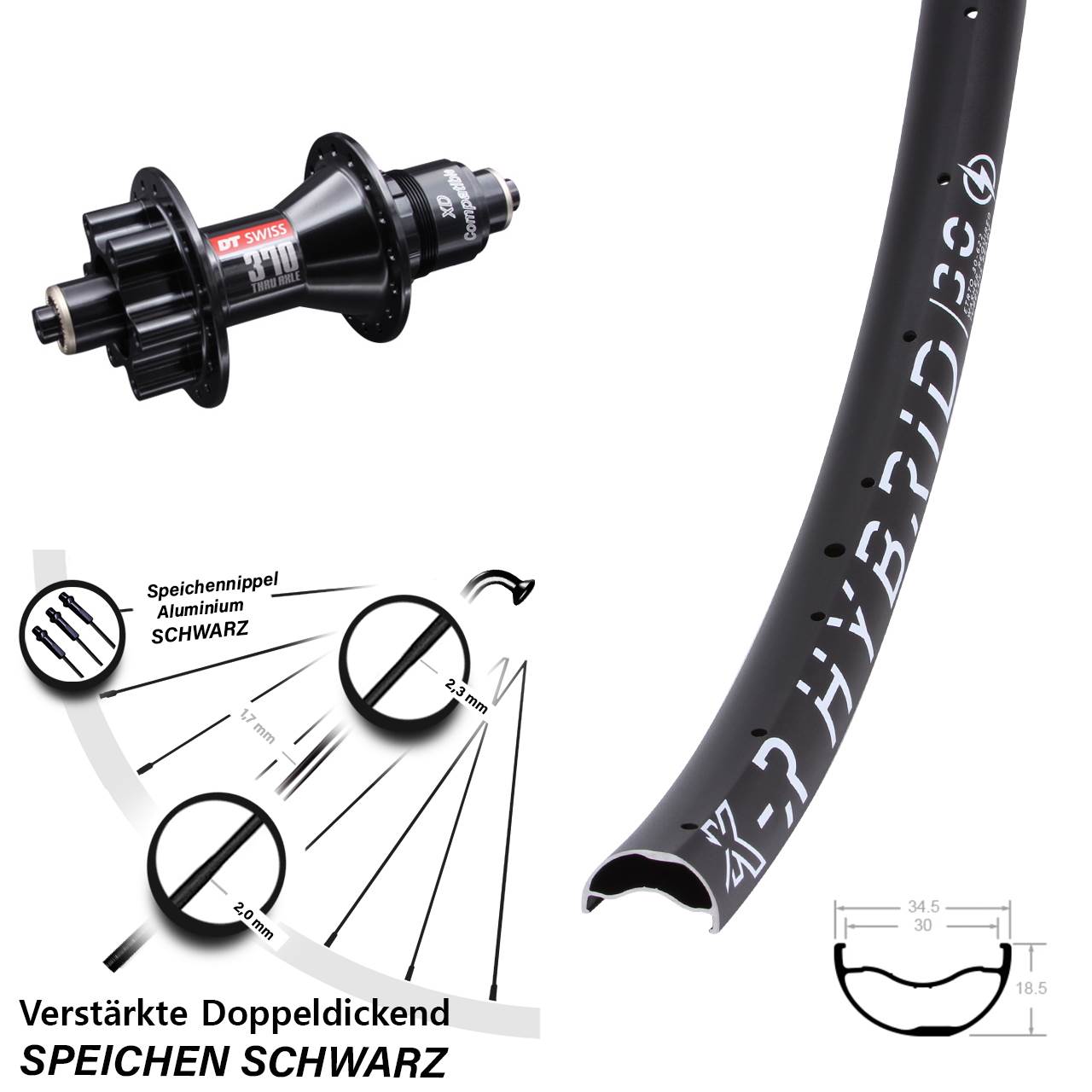 Disc Hinterrad 29 Zoll KX-R Hybrid 30 DT Swiss 370 SRAM XD für Schnellspanner