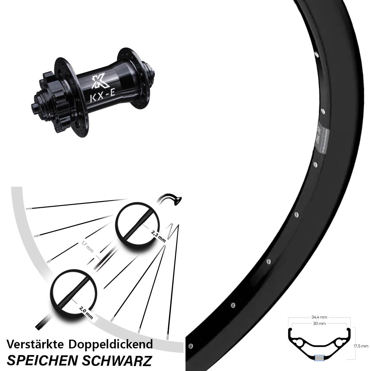 Ryde Disc 30 KX-E 29 Zoll Vorderrad 6-Loch für Schnellspanner