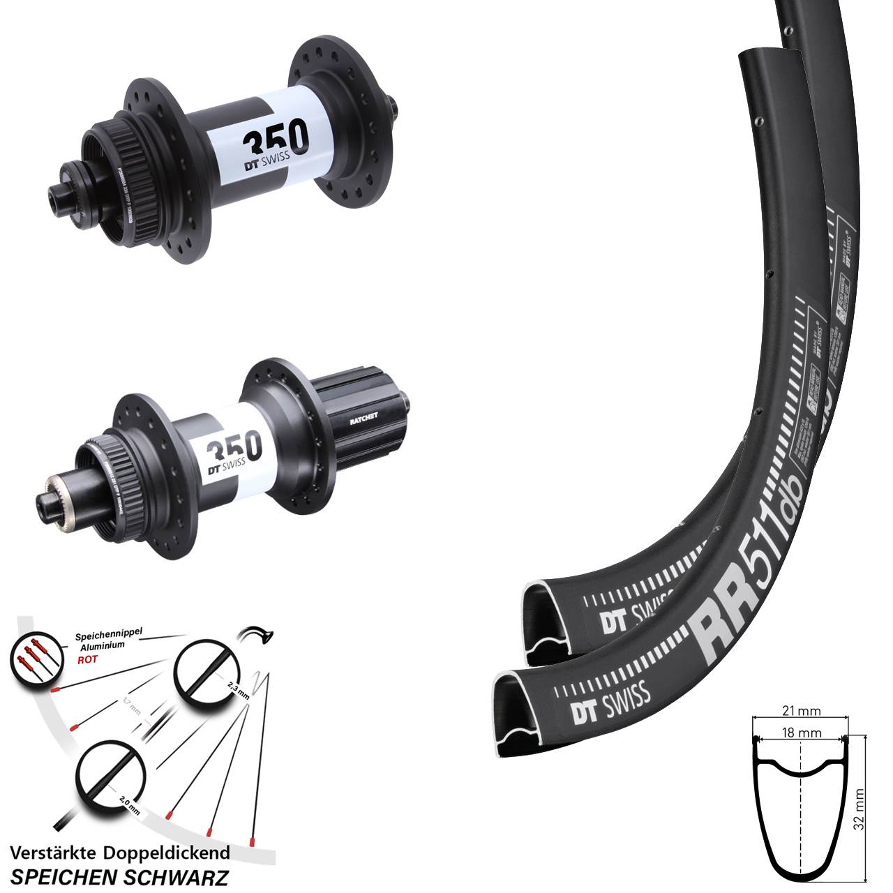 DT Swiss RR 511 350 28 Zoll Disc Laufrad-Satz QR 8-11 fach