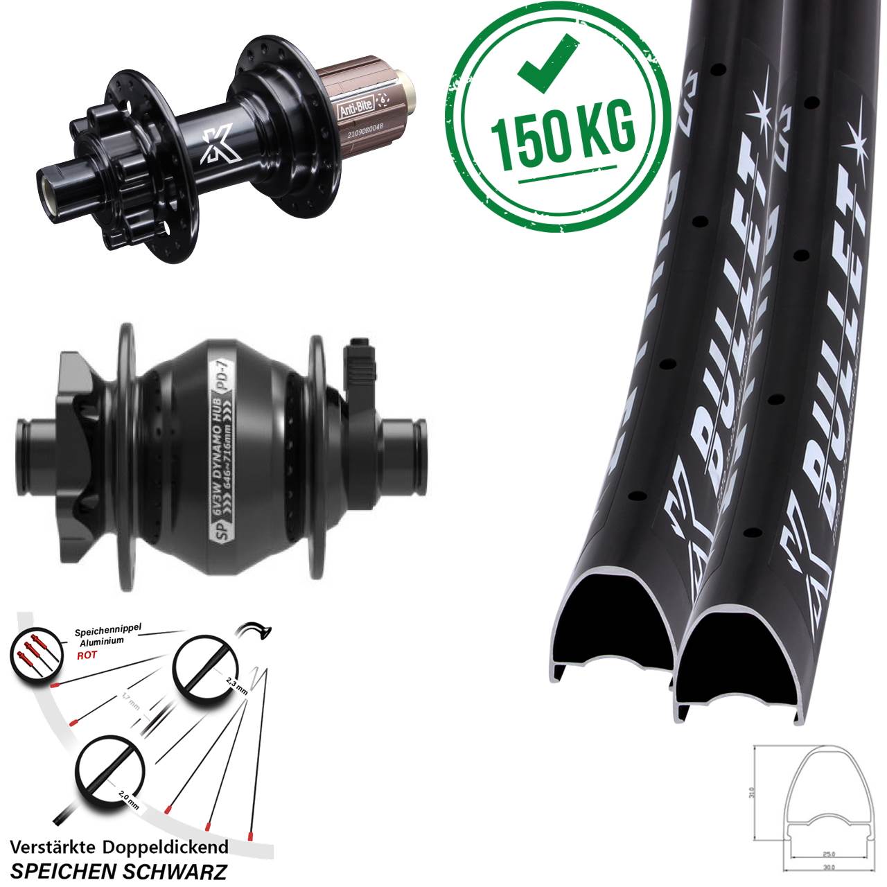 Disc Laufradsatz 12x100/142 29 Zoll KX-M Bullet Shimano Anti-Bite Shutter PD-7 8-12 fach