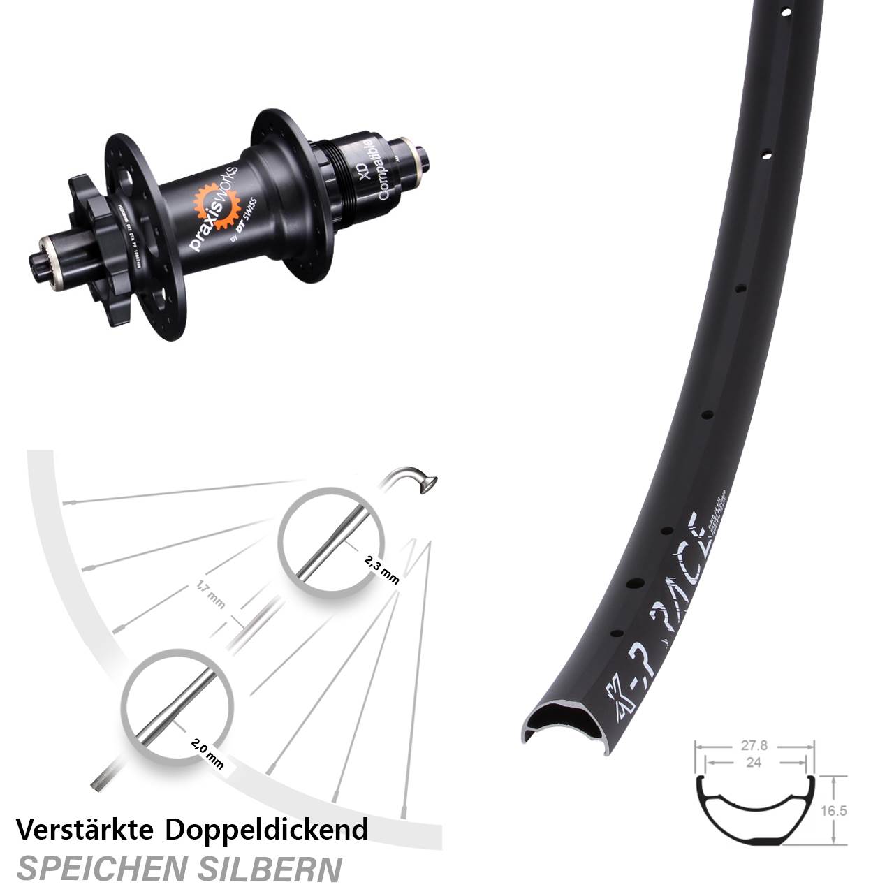 KX-R Race DT Swiss 350 6-Loch Hinterrad für Schnellspanner XD
