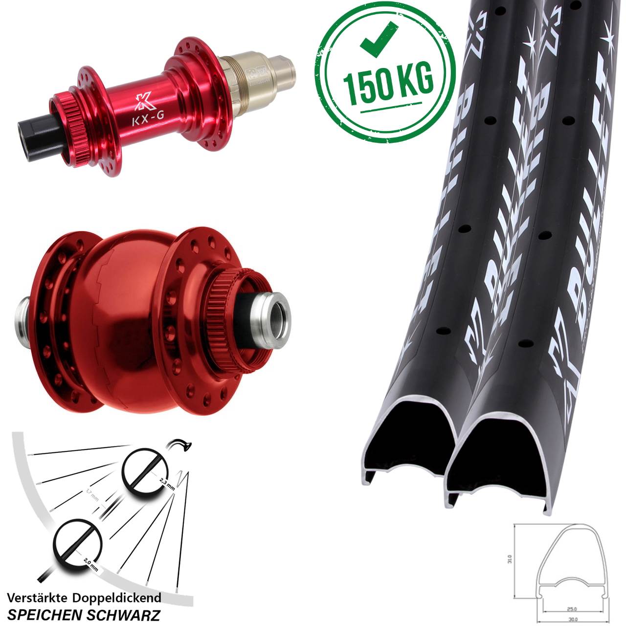 KX-G Bullet OS rot SON 28 rot 28-29 Zoll Disc Laufrad-Satz 12x100/142 SRAM XDR